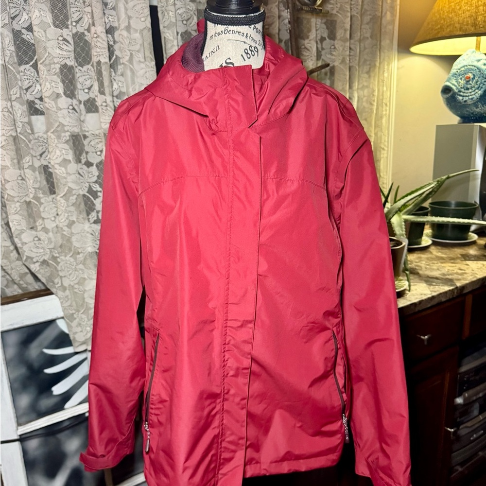 Red Rain Jacket with Hood and Zipper